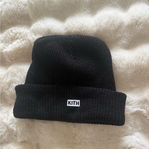 Kith Black Ribbed Cuffed Beanie with Logo Patch